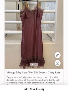 Vintage Brown Lace-Trim Slip Dress